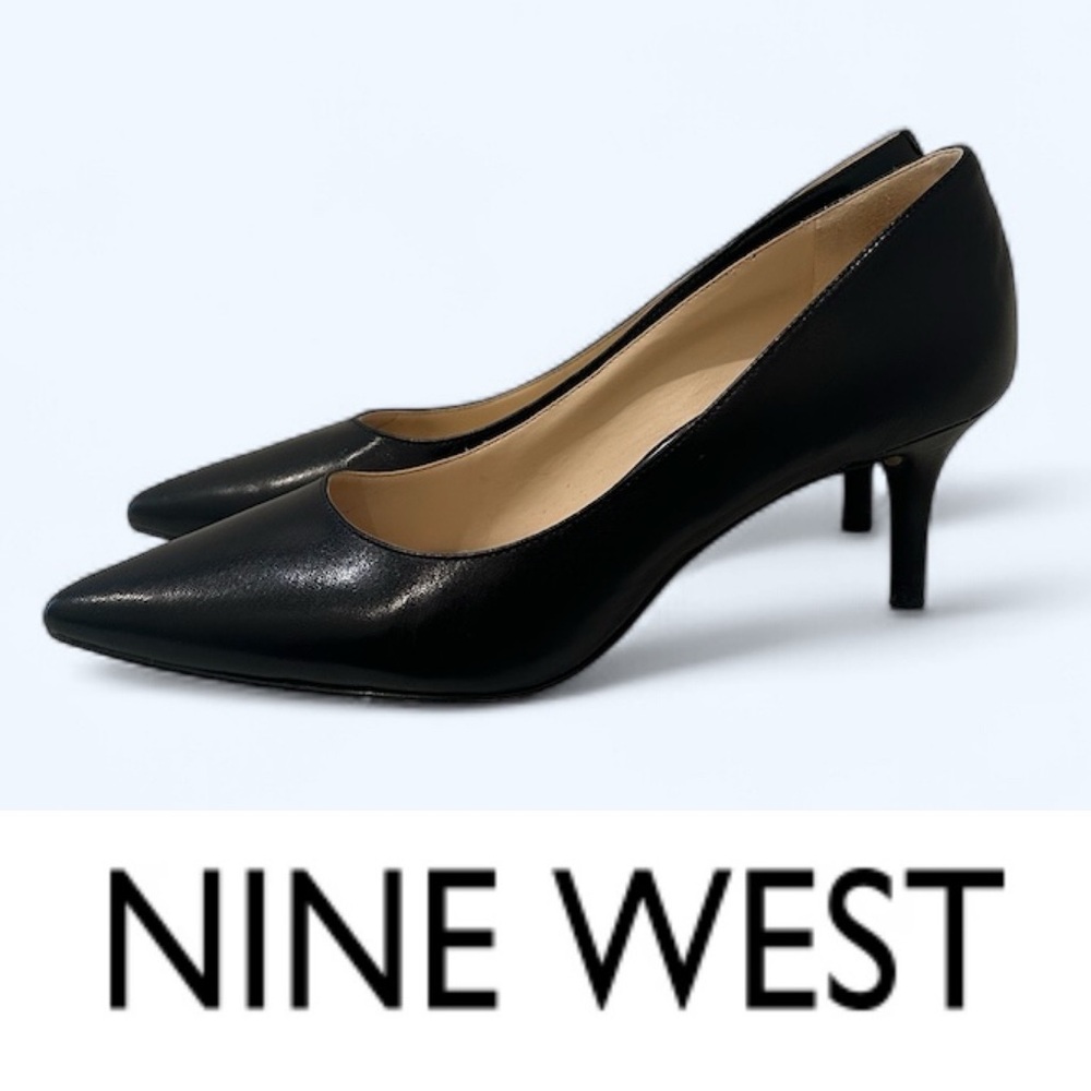 Nine West Black Leather Arlene Pointy Toe Pumps, Size 7.5, MSRP $105